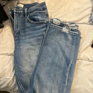 Casual Blue Distressed Ankle Jeans